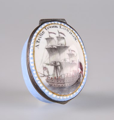 Lot 392 - A RARE BILSTON PATCH BOX OF NELSON INTEREST, CIRCA 1800