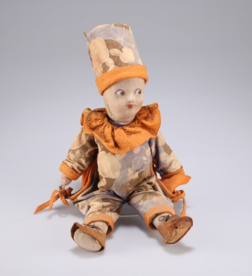 Lot 42 - A CLOWN CLOTH DOLL, PROBABLY CHAD VALLEY, CIRCA 1930S
