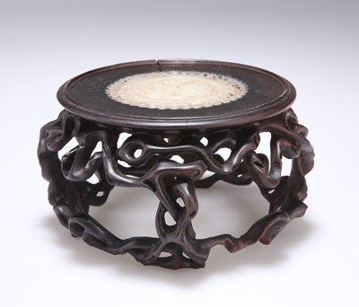Lot 145 - A CHINESE JADE-MOUNTED HARDWOOD VASE STAND