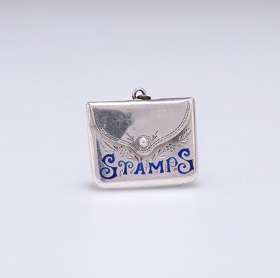 Lot 231 - A GEORGE V SILVER AND ENAMEL NOVELTY STAMP CASE