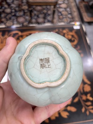 Lot 123 - A CHINESE CELADON GOURD VASE