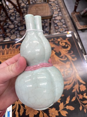 Lot 123 - A CHINESE CELADON GOURD VASE