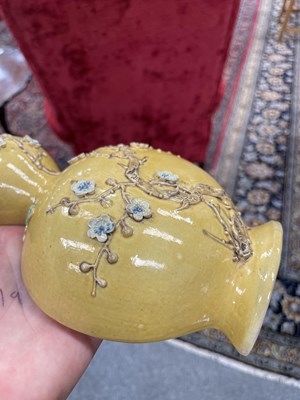 Lot 126 - A CHINESE MUSTARD-GLAZED WALL POCKET