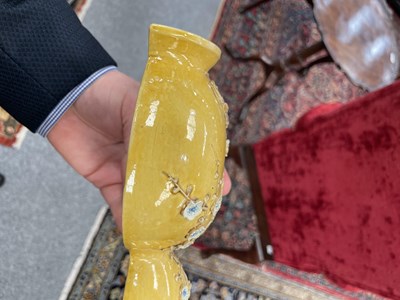 Lot 126 - A CHINESE MUSTARD-GLAZED WALL POCKET