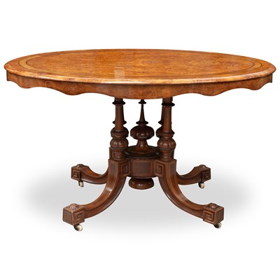 Lot 770 - A FINE VICTORIAN INLAID WALNUT TILT-TOP LOO TABLE
