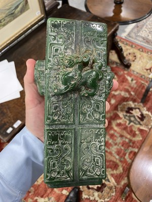 Lot 72 - A CHINESE GREEN-COLOURED CONG VASE