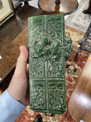 Lot 72 - A CHINESE GREEN-COLOURED CONG VASE