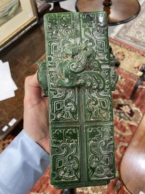 Lot 72 - A CHINESE GREEN-COLOURED CONG VASE
