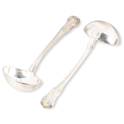 Lot 358 - A PAIR OF GEORGE IV IRISH SILVER SAUCE LADLES