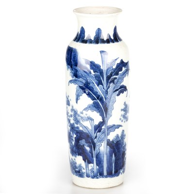 Lot 91 - A CHINESE BLUE AND WHITE PORCELAIN SLEEVE VASE, LATE 17TH CENTURY