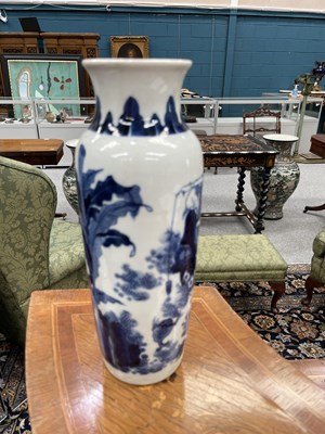 Lot 91 - A CHINESE BLUE AND WHITE PORCELAIN SLEEVE VASE, LATE 17TH CENTURY