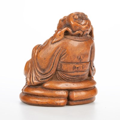 Lot 150 - A CHINESE CARVED HUANGHUALI BUDDHA, QING DYNASTY