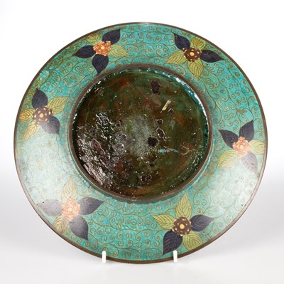 Lot 142 - A JAPANESE CLOISONNE DISH AND A JAPANESE INLAID BRONZE VASE