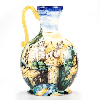 Lot 44 - AN ITALIAN MAIOLICA ISTORIATO EWER, PROBABLY CANTAGALLI, 19TH CENTURY