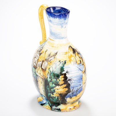 Lot 44 - AN ITALIAN MAIOLICA ISTORIATO EWER, PROBABLY CANTAGALLI, 19TH CENTURY
