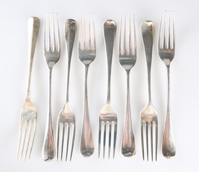 Lot 293 - EIGHT GEORGIAN AND LATER SILVER TABLE FORKS