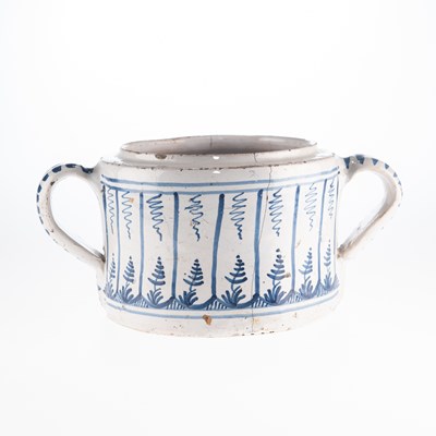 Lot 58 - A DUTCH DELFT POSSET POT, 18TH CENTURY