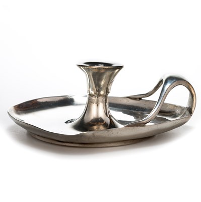 Lot 194 - ARCHIBALD KNOX (1864-1933) FOR LIBERTY & CO, A TUDRIC PEWTER CHAMBERSTICK