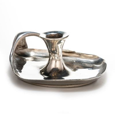 Lot 194 - ARCHIBALD KNOX (1864-1933) FOR LIBERTY & CO, A TUDRIC PEWTER CHAMBERSTICK