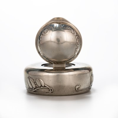 Lot 197 - ARCHIBALD KNOX (1864-1933) FOR LIBERTY & CO, A TUDRIC PEWTER INKWELL