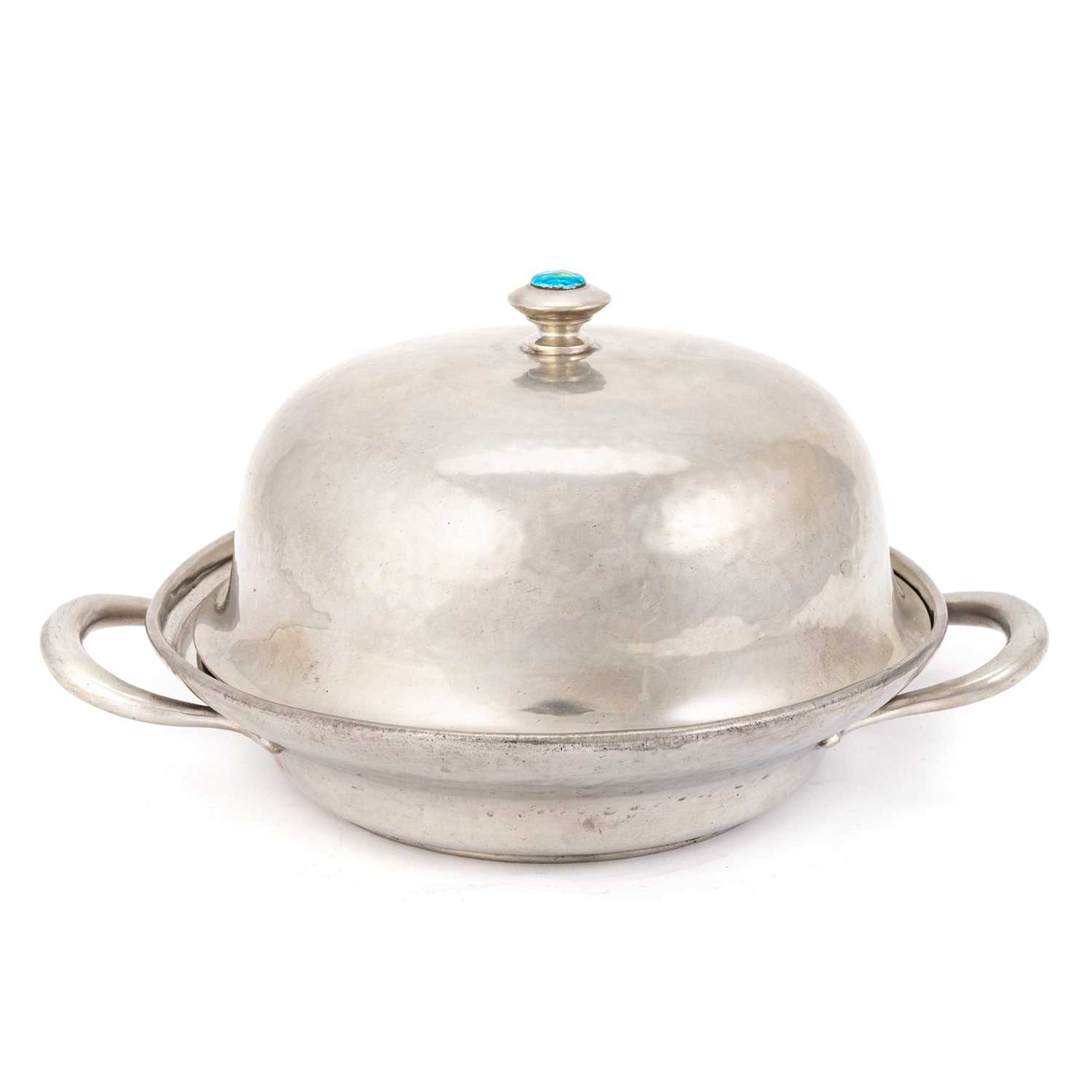 Lot 237 - A LIBERTY & CO TUDRIC PEWTER AND ENAMEL VEGETABLE DISH AND COVER