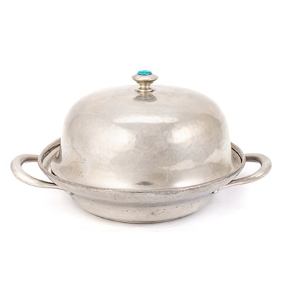 Lot 237 - A LIBERTY & CO TUDRIC PEWTER AND ENAMEL VEGETABLE DISH AND COVER