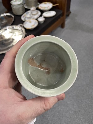 Lot 122 - A CHINESE GE-TYPE VASE, YUHUCHUNPING; A SMALL CHINESE CELADON CENSER AND A CHINESE CELADON VASE