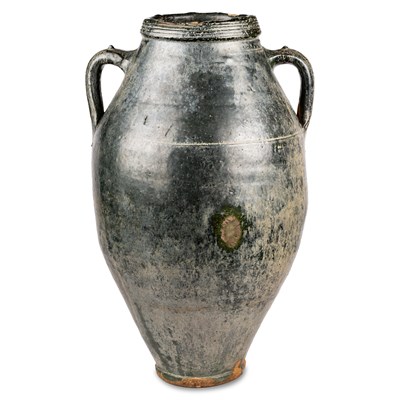 Lot 116 - A LARGE CHINESE BLUE/ GREEN GLAZED TWIN-HANDLED JAR