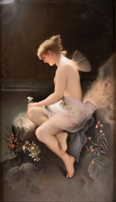 Lot 42 - A JULIUS GREINER & SOHN RECTANGULAR PORCELAIN PLAQUE, 'PSYCHE', LATE 19TH CENTURY/EARLY 20TH CENTURY