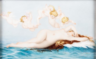 Lot 39 - A RECTANGULAR PORCELAIN PLAQUE, 'THE BIRTH OF VENUS', LATE 19TH CENTURY