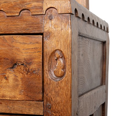 Lot 745 - ROBERT THOMPSON OF KILBURN, AN EARLY MOUSEMAN OAK DRESSING CHEST, CIRCA 1930-40