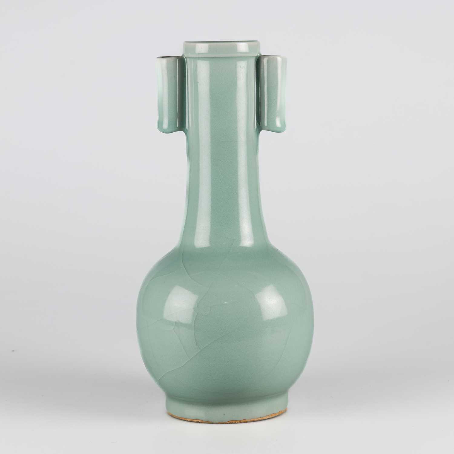 Lot 185 - A LARGE CHINESE CELADON ARROWHEAD BOTTLE VASE