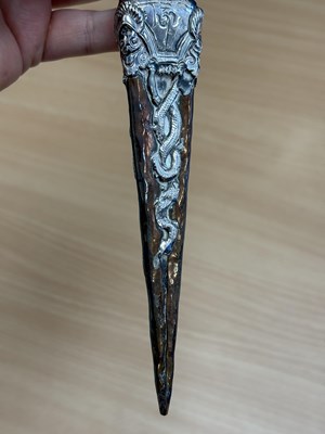 Lot 306 - A TIBETAN SILVER-MOUNTED PHURBA