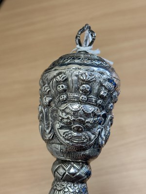 Lot 306 - A TIBETAN SILVER-MOUNTED PHURBA