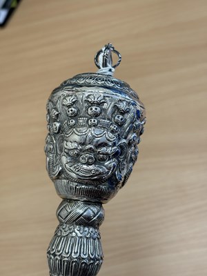 Lot 306 - A TIBETAN SILVER-MOUNTED PHURBA