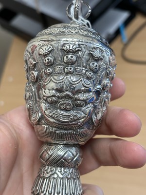 Lot 306 - A TIBETAN SILVER-MOUNTED PHURBA