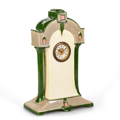 Lot 72 - A SECESSIONIST POTTERY MANTEL CLOCK, PROBABLY EICHWALD, CIRCA 1900
