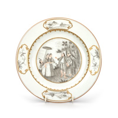 Lot 151 - A CHINESE GRISAILLE 'EUROPEAN-SUBJECT' PLATE AFTER LANCRET