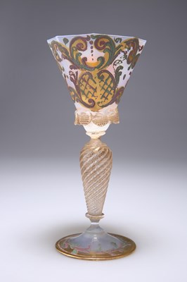 Lot 9 - A VENETIAN MURANO GLASS GOBLET