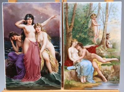 Lot 37 - A PAIR OF CONTINENTAL PAINTED PORCELAIN PLAQUES, CIRCA 1900