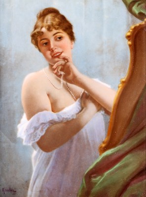 Lot 43 - A BERLIN (KPM) PORCELAIN PLAQUE, 'IN THE BOUDOIR'