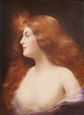 Lot 29 - A PAINTED PORCELAIN PLAQUE BY L. DAVIES, NEW YORK