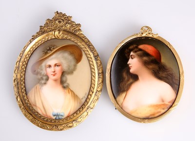 Lot 67 - TWO PAINTED PORCELAIN OVAL PORTRAIT PLAQUES, LATE 19TH CENTURY