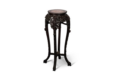 Lot 748 - A 19TH CENTURY CHINESE MARBLE-INSET HARDWOOD STAND