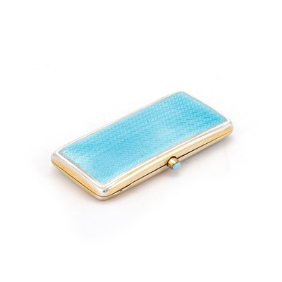 Lot 330 - A CONTINENTAL SILVER AND BLUE ENAMEL CIGARETTE CASE