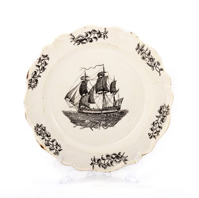 Lot 46 - A CREAMWARE SHIP PLATE, HERCULANEUM, LIVERPOOL, CIRCA 1800