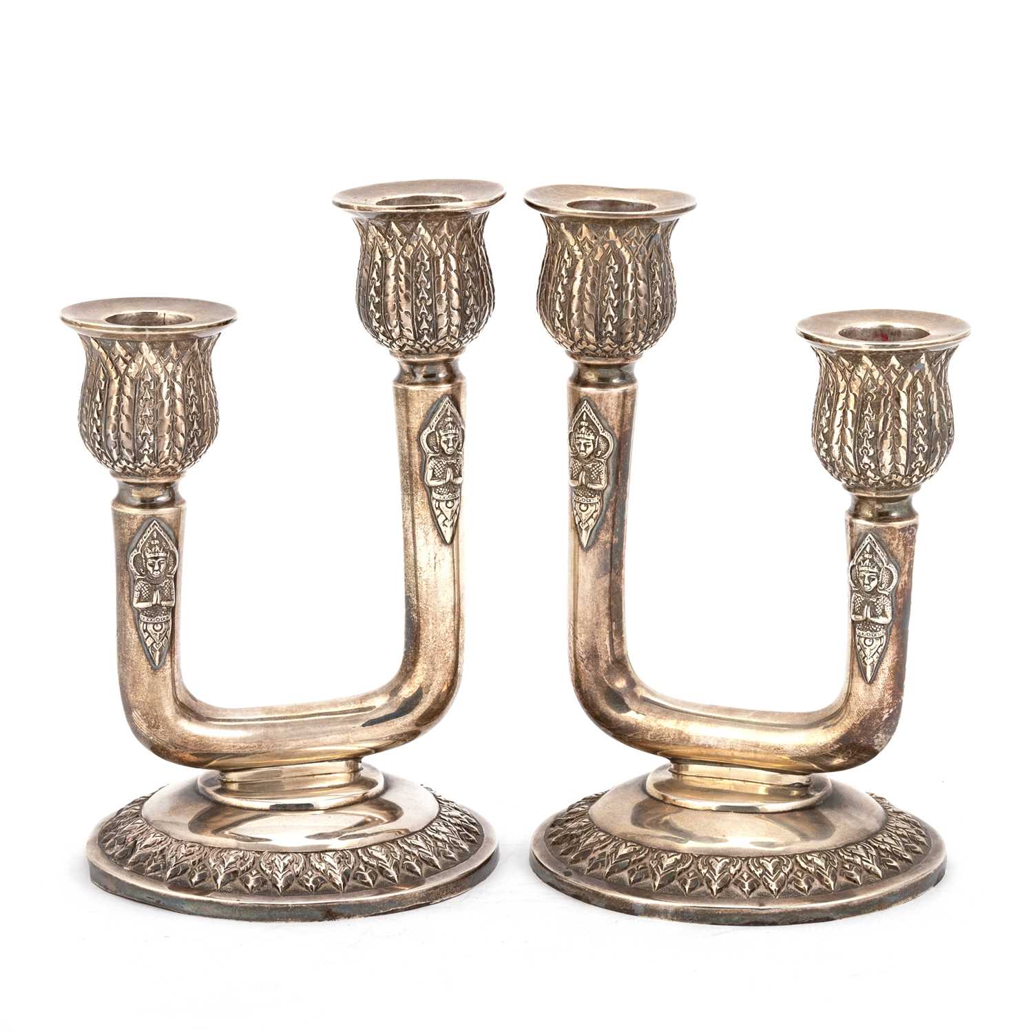 Lot 291 - A PAIR OF SOUTH-EAST ASIAN CANDELABRA