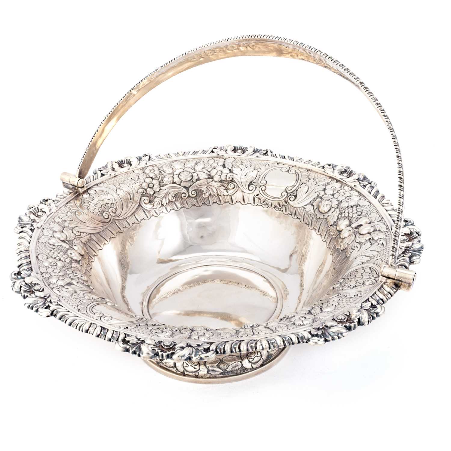 Lot 383 - A GEORGE III IRISH SILVER CAKE BASKET