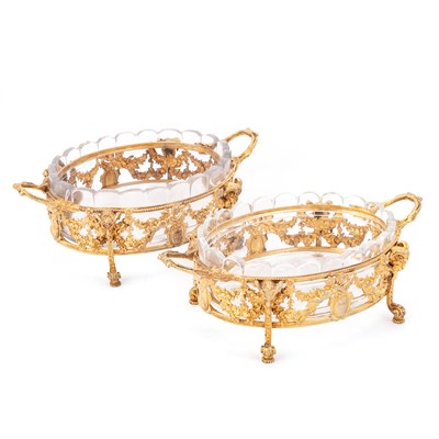Lot 358 - A PAIR OF FRENCH SILVER-GILT AND GLASS DISHES
