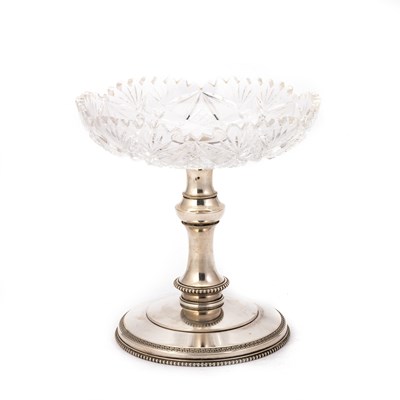 Lot 336 - A RUSSIAN SILVER-MOUNTED GLASS TAZZA